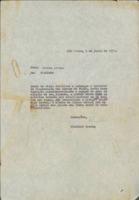 Carta de Vladimir Herzog para Perseu Abramo, 5 jul. 1973